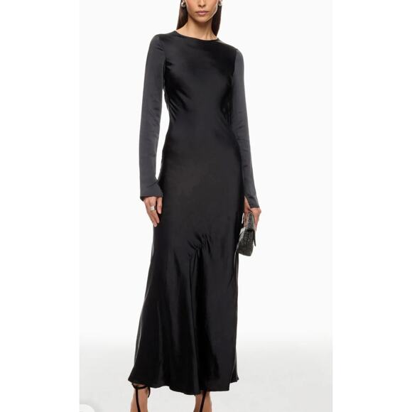 We Wore What Maxi Dress Womens M Black Long Sleeve Open Back Cowl Formal - Picture 5 of 16